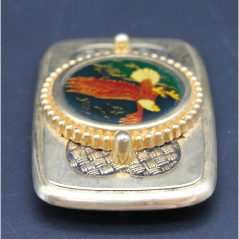 Vintage Brass Rectangle Belt Buckle Enamel Eagle Emblem Made in USA